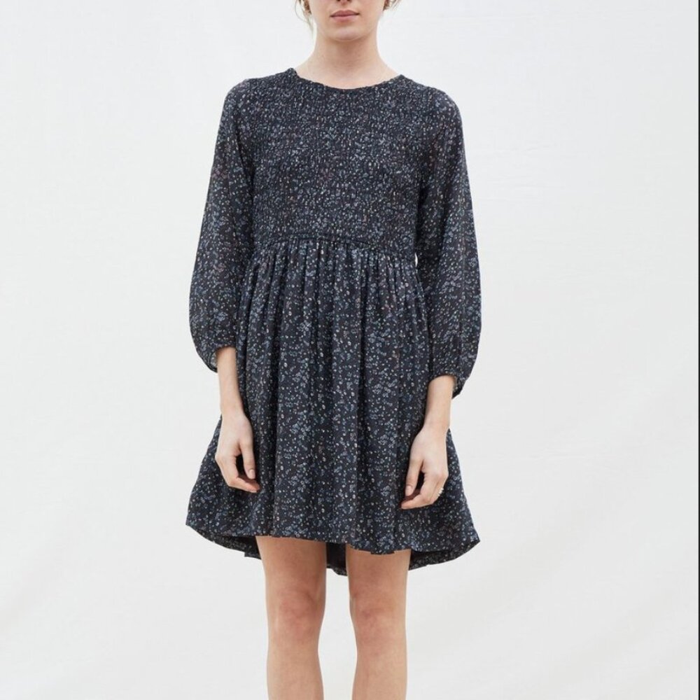 Apiece Apart Olivias Smocked Black Floral Dress, 6